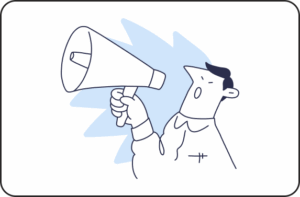 Animated person shouting to a megaphone
