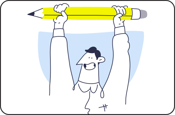 Animated person is holding a big pencil