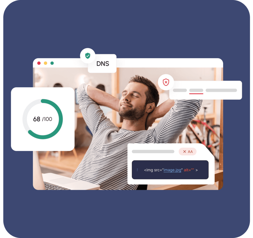 Webwarden dashboard and a relaxed man