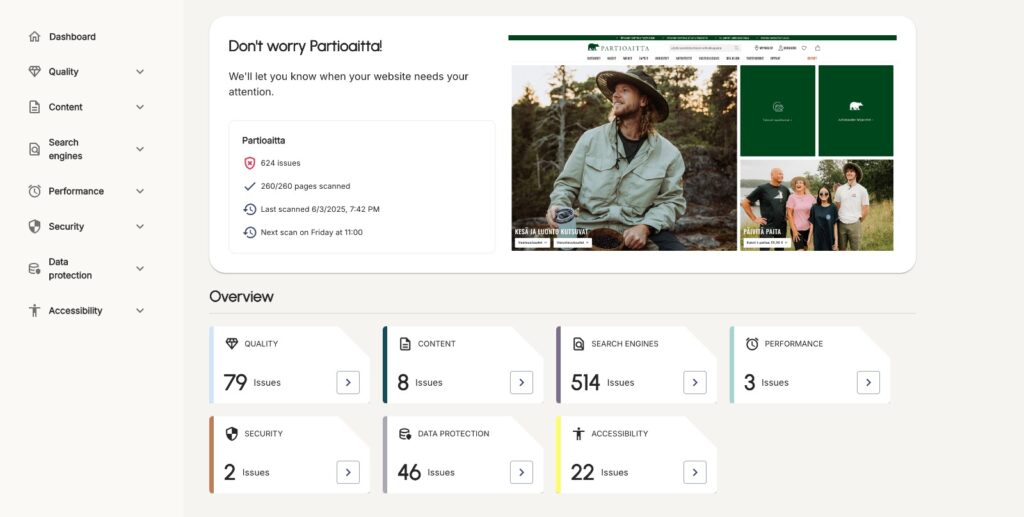 Partioaitta's dashboard on Webwarden